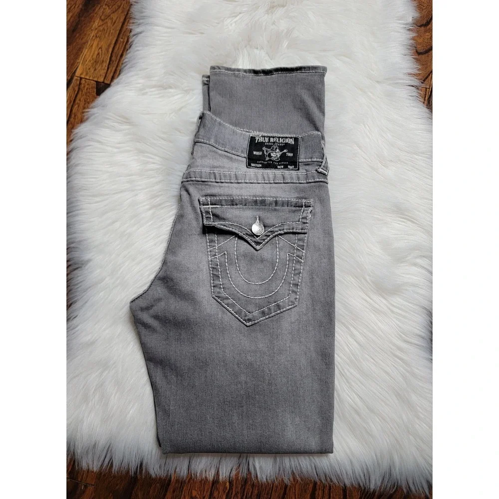 True Religion Ricky Relaxed Straight Gray Denim Men's Size 31 Flap Back Pockets